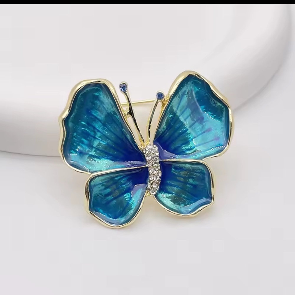 Brooch Blue Butterfly Pin, Elegant Statement Jewelry - Picture 3 of 9
